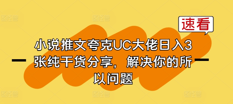小说推文夸克UC大佬日入3张纯干货分享，解决你的所以问题-16888副业资讯