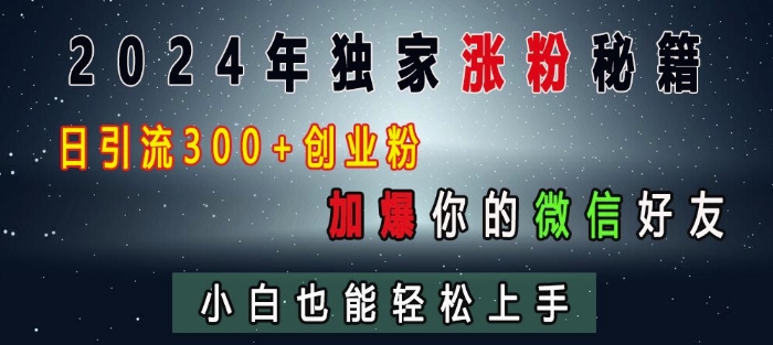 2024年独家涨粉秘籍，日引流300+创业粉，加爆你的微信好友，小白也能轻松上手-16888副业资讯