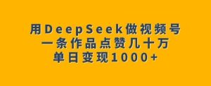 用DeepSeek做视频号，一条作品点赞几十万，单日变现1k-16888副业资讯