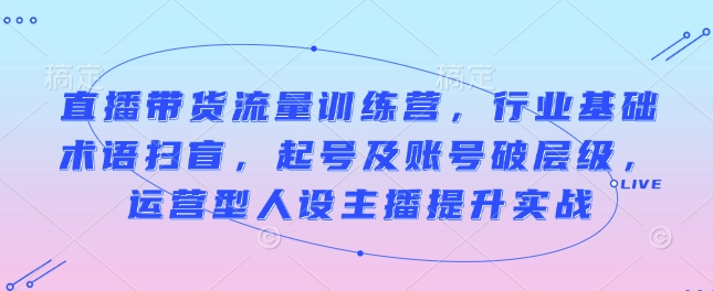 直播带货流量训练营，行业基础术语扫盲，起号及账号破层级，运营型人设主播提升实战-16888副业资讯
