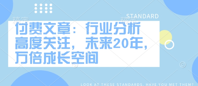 付费文章：行业分析 高度关注，未来20年，万倍成长空间-16888副业资讯
