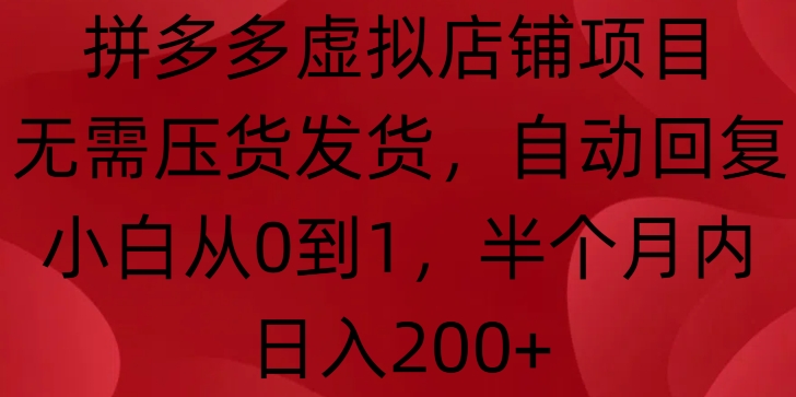 拼多多虚拟店铺项目，无需压货发货，自动回复，小白从0到1，半个月内日入200+【揭秘】-16888副业资讯