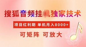 首发搜狐音频挂JI,项目红利期,可矩阵可放大,稳定月入5k【揭秘】-16888副业资讯