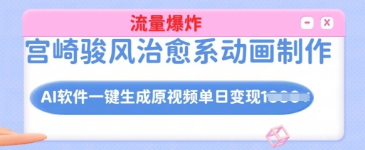宫崎骏风治愈系动画制作，AI软件一键生成原创视频流量爆炸，单日变现多张，详细实操流程-16888副业资讯