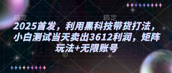 2025首发，利用黑科技带货打法，小白测试当天卖出3612利润，矩阵玩法+无限账号【揭秘】-16888副业资讯