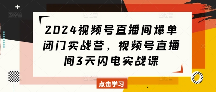 2024视频号直播间爆单闭门实战营，视频号直播间3天闪电实战课-16888副业资讯