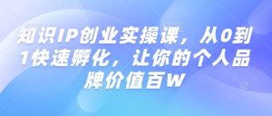 知识IP创业实操课，从0到1快速孵化，让你的个人品牌价值百W-16888副业资讯