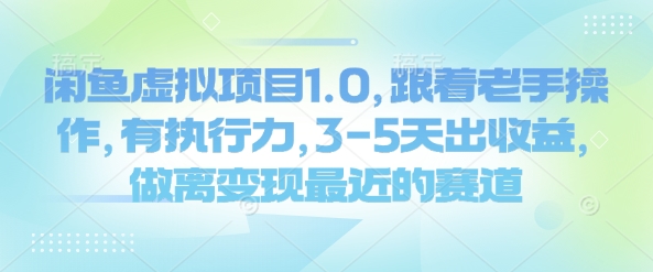 闲鱼虚拟项目1.0，跟着老手操作，有执行力，3-5天出收益，做离变现最近的赛道-16888副业资讯