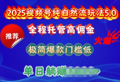 2025视频号纯自然流玩法5.0，全程托管高佣金，极简爆款门槛低，单日收益多张【揭秘】-16888副业资讯