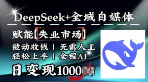 降维打击,Deepseek+全域自媒体,赋能失业市场,被动收钱,无需人工全程AI,日变现1k-16888副业资讯