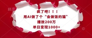疯了吧！用AI做了个“会做饭的猫”，播放200万，单日变现1k-16888副业资讯