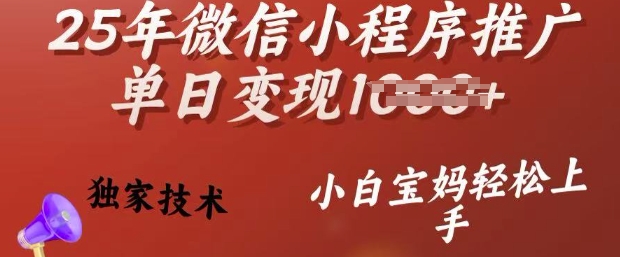 25年微信小程序推广单日变现多张，独家技术，小白宝妈轻松上手【揭秘】-16888副业资讯