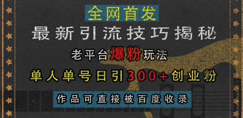 最新引流技巧揭秘，老平台爆粉玩法，单人单号日引300+创业粉，作品可直接被百度收录-16888副业资讯