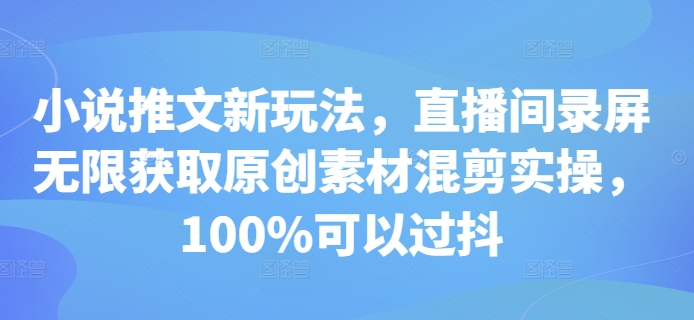 小说推文新玩法，直播间录屏无限获取原创素材混剪实操，100%可以过抖-16888副业资讯