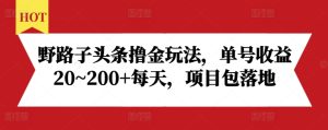 野路子头条撸金玩法，单号收益20~200+每天，项目包落地-16888副业资讯