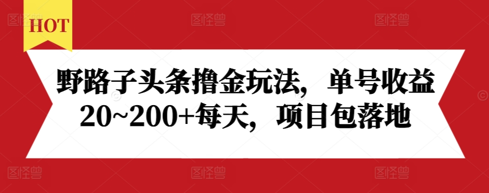 野路子头条撸金玩法，单号收益20~200+每天，项目包落地-16888副业资讯