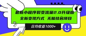 最新小程序升级版项目，全新变现方式，小白轻松上手，日均稳定1k【揭秘】-16888副业资讯