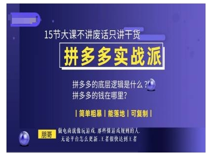 朋哥电商(拼多多实战派)，15节大课不讲废话只讲干货，简单粗暴 能落地 可复制-16888副业资讯