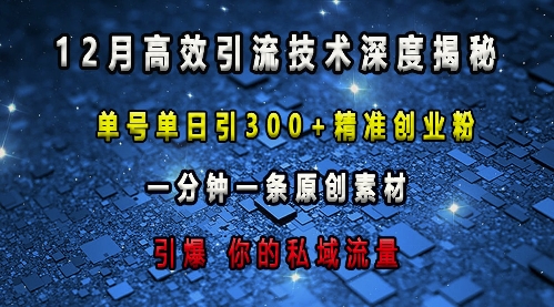 最新高效引流技术深度揭秘 ，单号单日引300+精准创业粉，一分钟一条原创素材，引爆你的私域流量-16888副业资讯