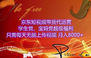 京东短视频带货代运营，学生党、宝妈党超级福利，只需每天无脑上传视频，月入8000+【仅揭秘】-16888副业资讯
