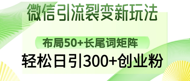 微信引流裂变新玩法：布局50+长尾词矩阵，轻松日引300+创业粉-16888副业资讯