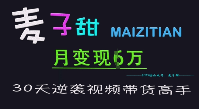 麦子甜30天逆袭视频带货高手，单月变现6W加特训营-16888副业资讯