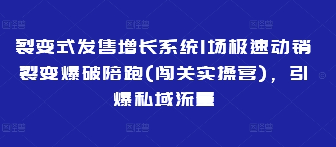 裂变式发售增长系统1场极速动销裂变爆破陪跑(闯关实操营)，引爆私域流量-16888副业资讯