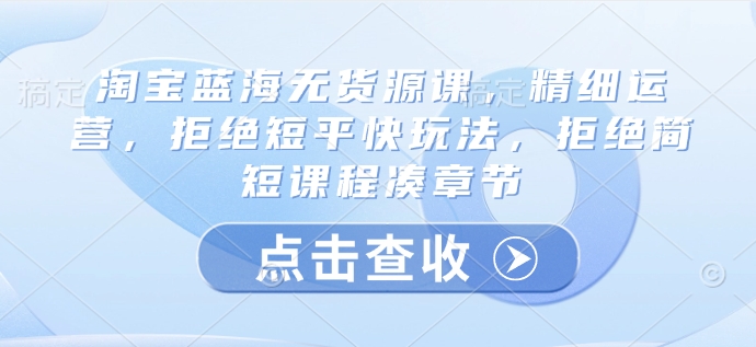 淘宝蓝海无货源课，精细运营，拒绝短平快玩法，拒绝简短课程凑章节-16888副业资讯
