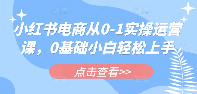 小红书电商从0-1实操运营课，0基础小白轻松上手-16888副业资讯