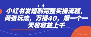 小红书发短剧完整实操流程,两张玩法,万播40,爆一个一天收收益上千-16888副业资讯