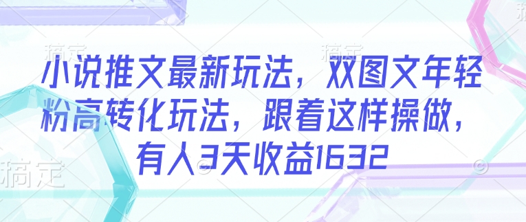 小说推文最新玩法，双图文年轻粉高转化玩法，跟着这样操做，有人3天收益1632-16888副业资讯