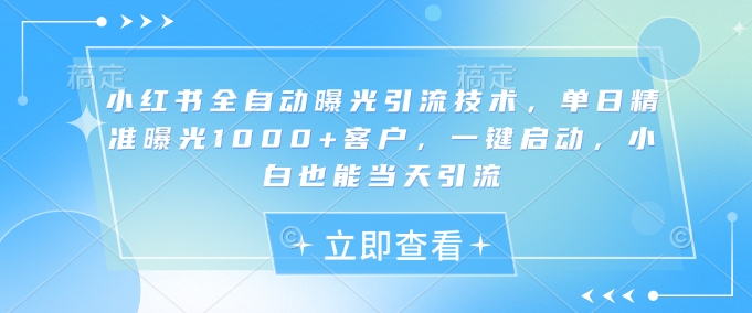 小红书全自动曝光引流技术，单日精准曝光1000+客户，一键启动，小白也能当天引流【揭秘】-16888副业资讯