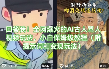 回答我！全网爆火的AI古人骂人视频玩法，小白保姆级教程（附提示词和变现玩法）-16888副业资讯