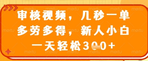 审核视频，几秒一单，多劳多得，新人小白一天轻松3张【揭秘】-16888副业资讯
