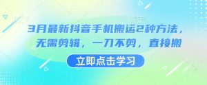 3月最新抖音手机搬运2种方法,无需剪辑,一刀不剪,直接搬-16888副业资讯