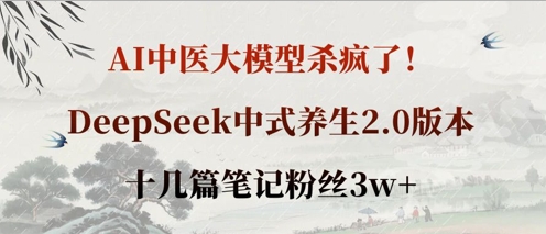 AI中医大模型杀疯了！DeepSeek中式养生2.0版本，十几篇笔记粉丝3w+-16888副业资讯