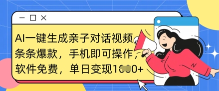 AI一键生成亲子对话视频，条条爆款，一部手机即可操作，单日变现数张-16888副业资讯