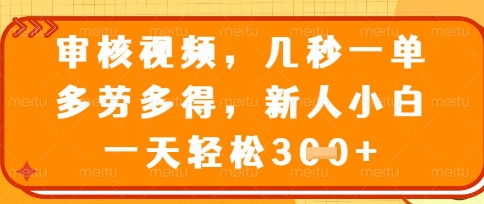 最新审核视频，几秒一单，多劳多得，新人小白一天轻松3张【揭秘】-16888副业资讯