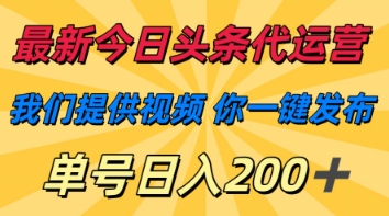 最新今日头条代运营，我们提供视频，你一键发布，单号日入200+【揭秘】-16888副业资讯