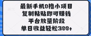 最新手机0撸小项目，复制粘贴即可挣钱，平台放量阶段，单日收益轻松3张+【揭秘】-16888副业资讯