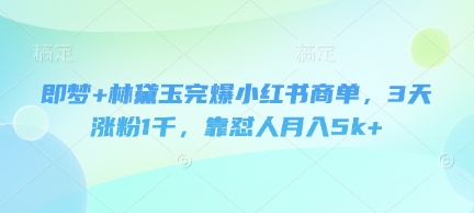 即梦+林黛玉完爆小红书商单，3天涨粉1千，靠怼人月入5k+-16888副业资讯