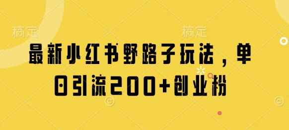 最新小红书野路子玩法，单日引流200+创业粉-16888副业资讯