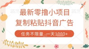 最新零撸小项目，复制粘贴抖音广告即可挣钱，平台大水，任务不限量，一天数张【揭秘】-16888副业资讯