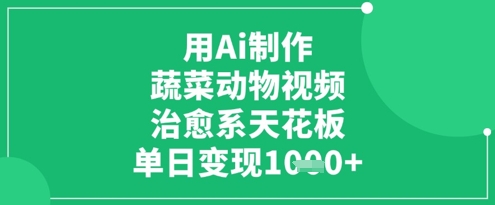 用Ai制作蔬菜动物视频，治愈系天花板，单日变现1k-16888副业资讯
