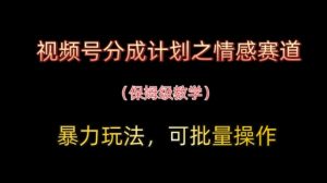 视频号分成计划之情感赛道暴力玩法,可批量操作,保姆级教学-16888副业资讯