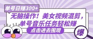 无脑操作!美女视频混剪,单号音乐任务轻松日入3张+-16888副业资讯