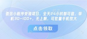 微信小程序变现项目,全天24小时都可做,单机30-100+,无上限,可批量手机放大-16888副业资讯