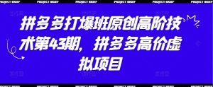 拼多多打爆班原创高阶技术第43期,拼多多高价虚拟项目-16888副业资讯