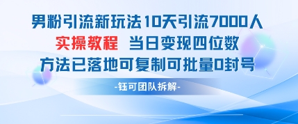 男粉引流新玩法10天引流7000人当日变现四位数可复制可批量0封号-16888副业资讯