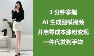 3分钟掌握AI生成腿模视频,开启零成本涨粉变现,一件代发到手软-16888副业资讯